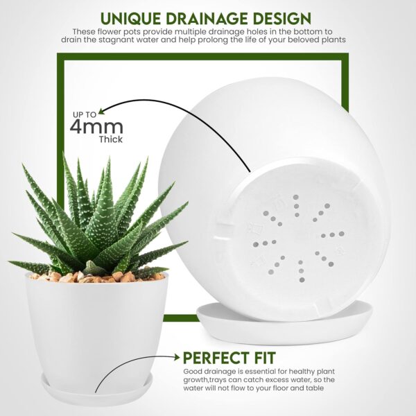 White Plant Pots Indoor with Drainage - Image 2