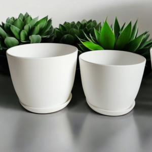 white plant flower pots with drainage and saucers